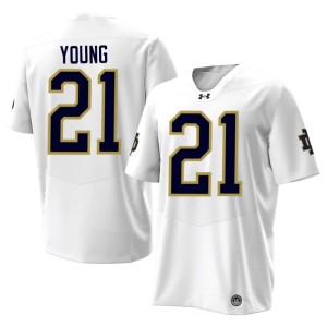 #21 White College Football Men University Irish Kedren Young Jerseys 726255-162