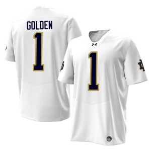 #1 Embroidery Notre Dame Mens College Football Dallas Golden White Jerseys 320893-110