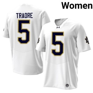 #5 College Football University of Notre Dame Player Women's Boubacar Traore White Jersey 208221-791