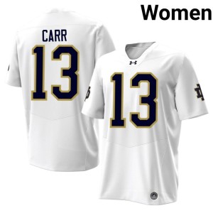 #13 CJ Carr Fighting Irish White College Football Womens University Jerseys 934242-394