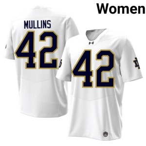 #42 NCAA College Football White ND Cole Mullins Women's Jerseys 294418-388