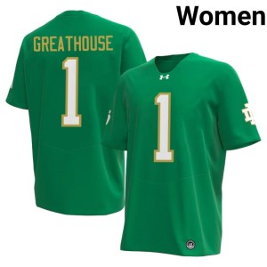 #1 Embroidery College Football Jaden Greathouse Womens Green ND Jerseys 189139-276