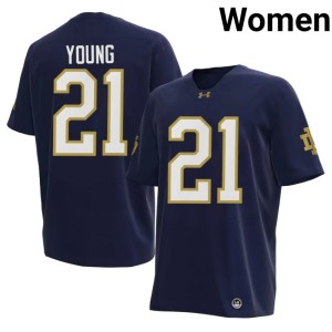 #21 Kedren Young College Football Navy The Irish 2026 Womens Jersey 518078-436