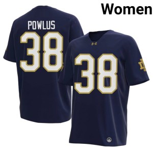 #38 College Football Stitched Women's Navy Tommy Powlus The Irish Jersey 767425-585