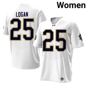 #25 White College Football Brandon Logan Women Replica Fighting Irish Jersey 535967-861