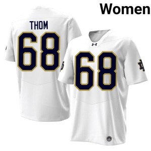 #68 College Football Embroidery White Notre Dame Charlie Thom Womens Jersey 244833-127