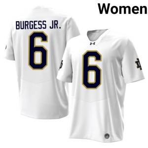 #6 College Football White University of Notre Dame Christopher Burgess Jr. Women Alumni Jerseys 111047-657