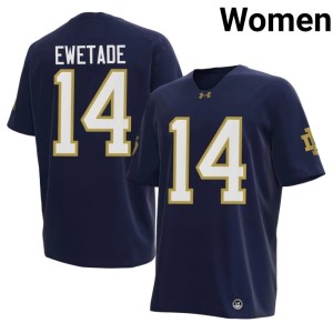 #14 Fighting Irish Ebenezer Ewetade College Football Womens Navy Embroidery Jerseys 578940-597