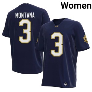 #3 The Irish Women's College Football Stitched Joe Montana Navy Jersey 192451-111