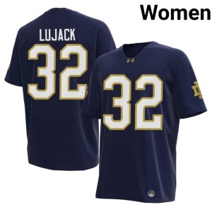 #32 Johnny Lujack College Football Navy The Irish Limited Women's Jersey 978276-599