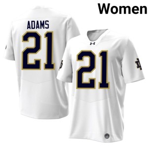 #21 Women's The Irish Stitched White College Football Khary Adams Jersey 255796-211