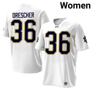 #36 College Football Womens White Micah Drescher 2026-27 The Irish Jersey 798159-520