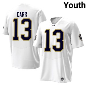 #13 White UND College Football 2026-27 Youth CJ Carr Jersey 191802-298