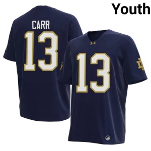 #13 Stitched Youth CJ Carr Navy College Football Notre Dame Fighting Irish Jersey 787892-725