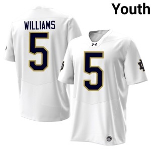 #5 College Football White Cam Williams Embroidery ND Youth Jerseys 949704-518