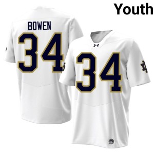 #34 College Football White Youth Notre Dame Fighting Irish Game Drayk Bowen Jersey 641989-529