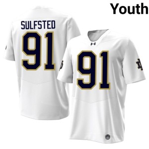 #91 College Football University Youth Gordy Sulfsted Irish White Jersey 751571-757