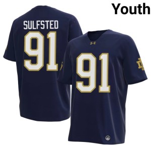 #91 Gordy Sulfsted College Football Replica Youth Navy Notre Dame Jersey 806138-740