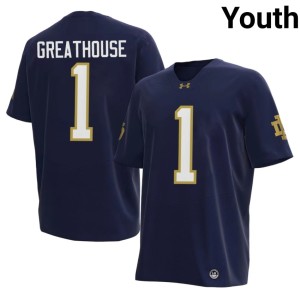 #1 The Irish Jaden Greathouse 2026-27 Youth Navy College Football Jersey 333874-425