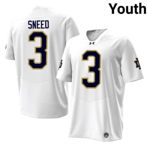 #3 Youth The Irish Jaylen Sneed White College Football Official Jerseys 724029-723