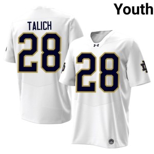 #28 University of Notre Dame Stitched College Football Youth Luke Talich White Jersey 960403-932