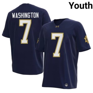 #7 ND College Football Navy Youth Ty Washington Stitched Jerseys 528748-947