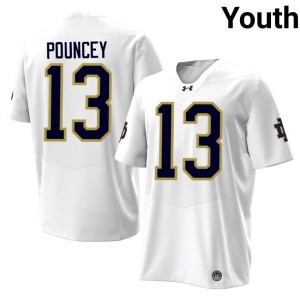 #13 Youth Ayden Pouncey Fighting Irish 2026-27 College Football White Jersey 461432-510