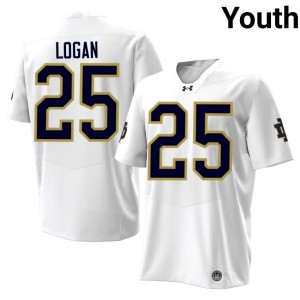 #25 White College Football Brandon Logan NCAA Youth Irish Jerseys 509501-644