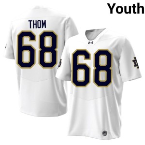 #68 Notre Dame College Football White NCAA Charlie Thom Youth Jersey 805001-479