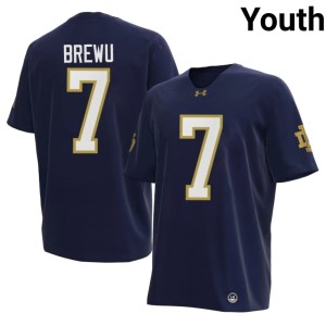 #7 Notre Dame Fighting Irish Youth Navy 2026-27 Francis Brewu College Football Jersey 557407-195