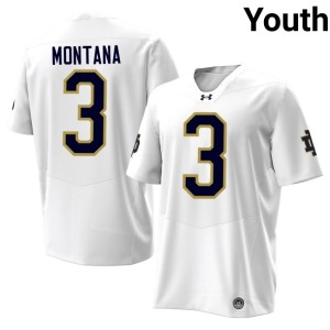 #3 Youth College Football White Official Joe Montana Notre Dame Fighting Irish Jerseys 981849-439