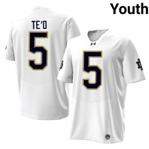 #5 College Football Youth The Irish White Manti Te'o Game Jersey 959454-693