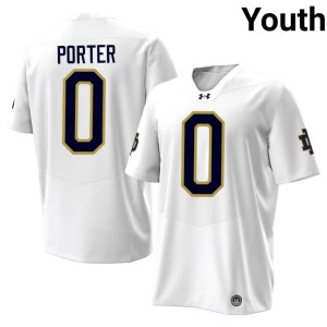 #0 Quincy Porter The Irish Embroidery Youth White College Football Jerseys 720944-384