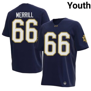 #66 Embroidery Youth Navy University of Notre Dame College Football Tyler Merrill Jersey 358101-362